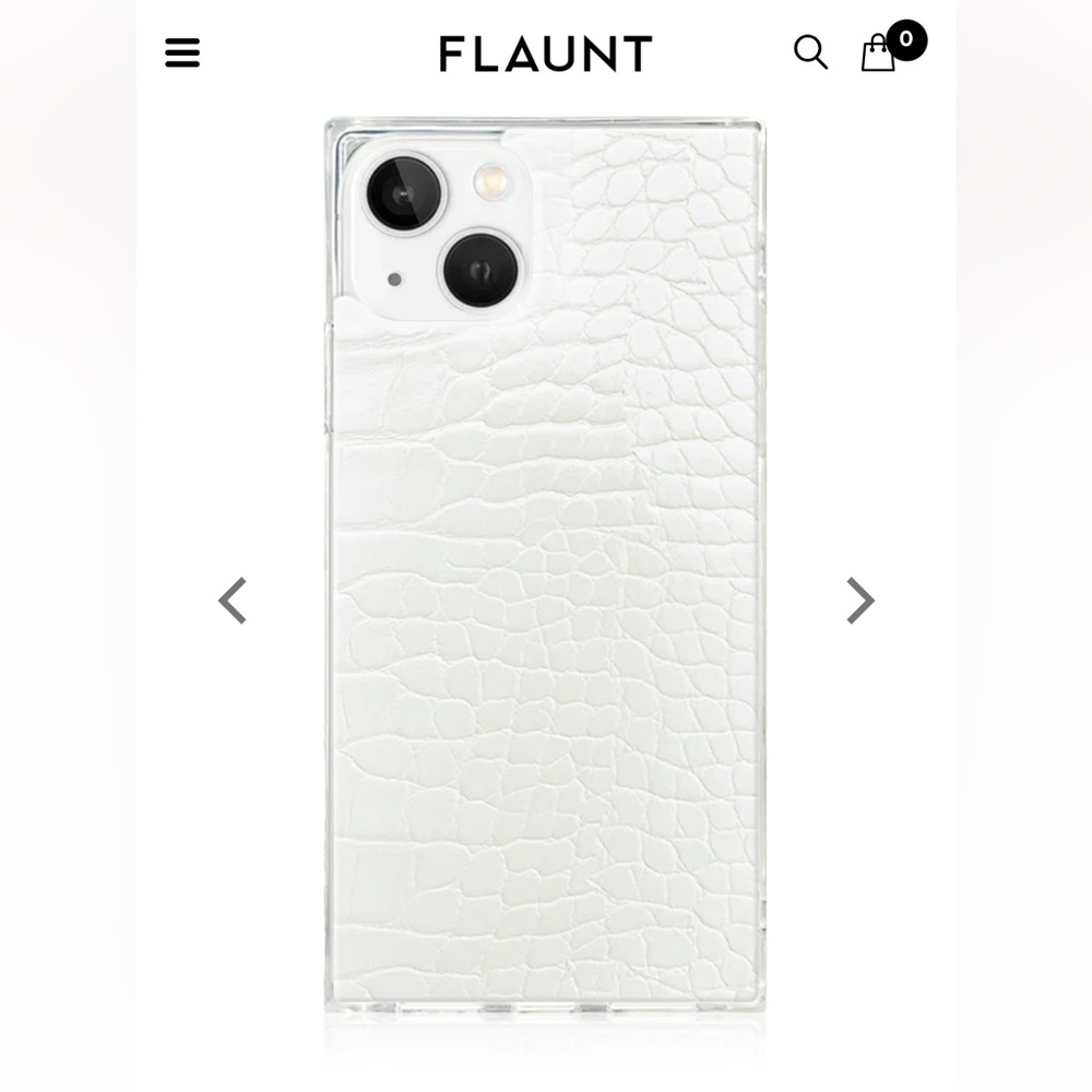 Flaunt White Crocodile Faux Leather iPhone 15 Plus Case & Matching Ring Stand